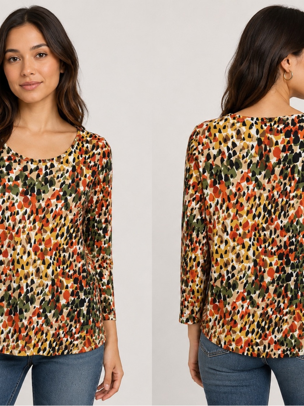 Womens Multi-Color Printed Scoop Neck Top